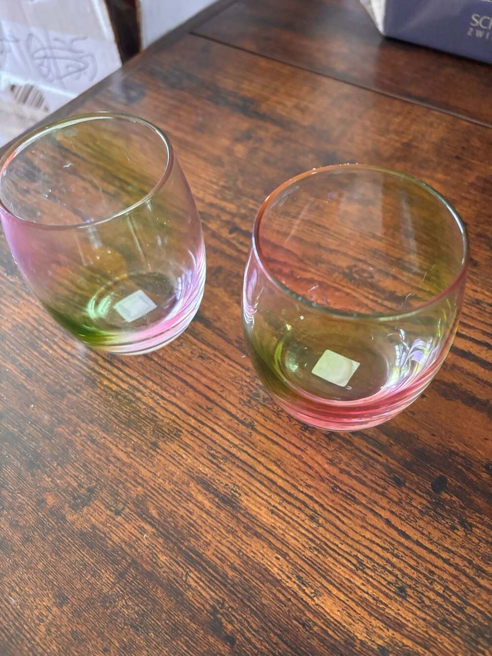 PartyLite Iridescent Stemless Cocktail Votive Glasses, Pink and Green - Picture 1 of 4